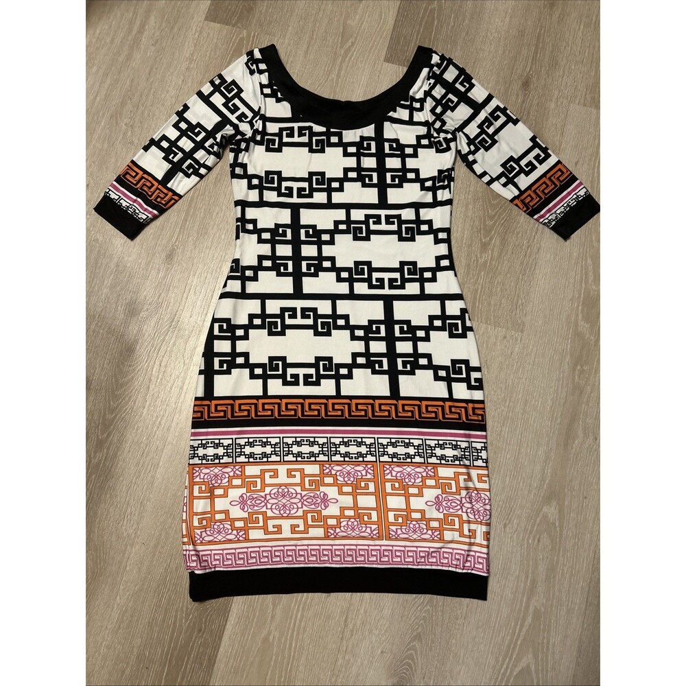 Analili Scoop Neck Geometric Patterned 3/4 Sleeve Dress Size Medium